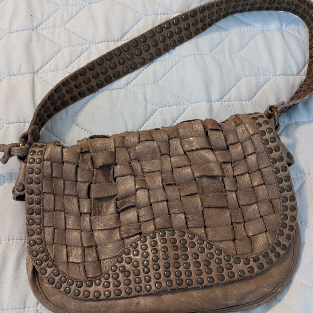 Frye Stacy Studded Woven Leather Shoulder Bag